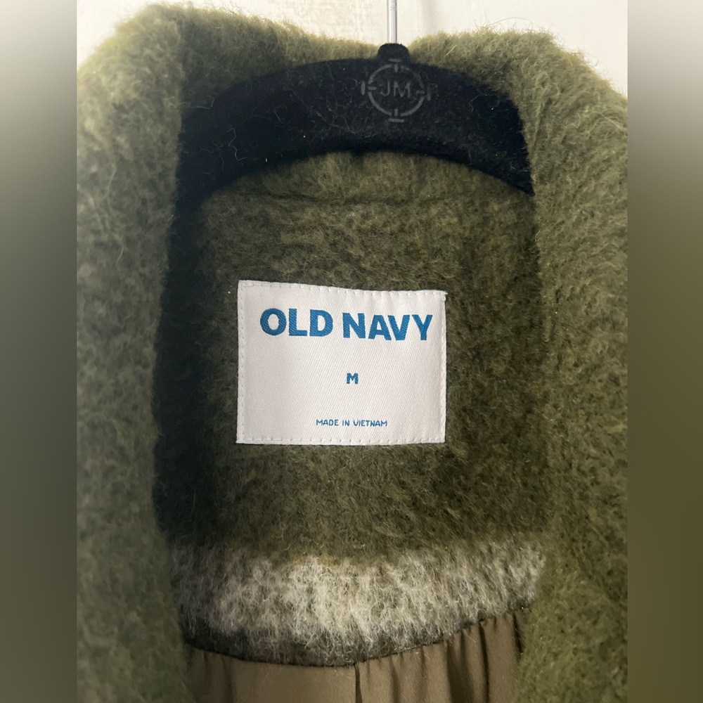 *3/20* Old Navy Olive Green Striped Wool-Blend Coat - Picture 2 of 5